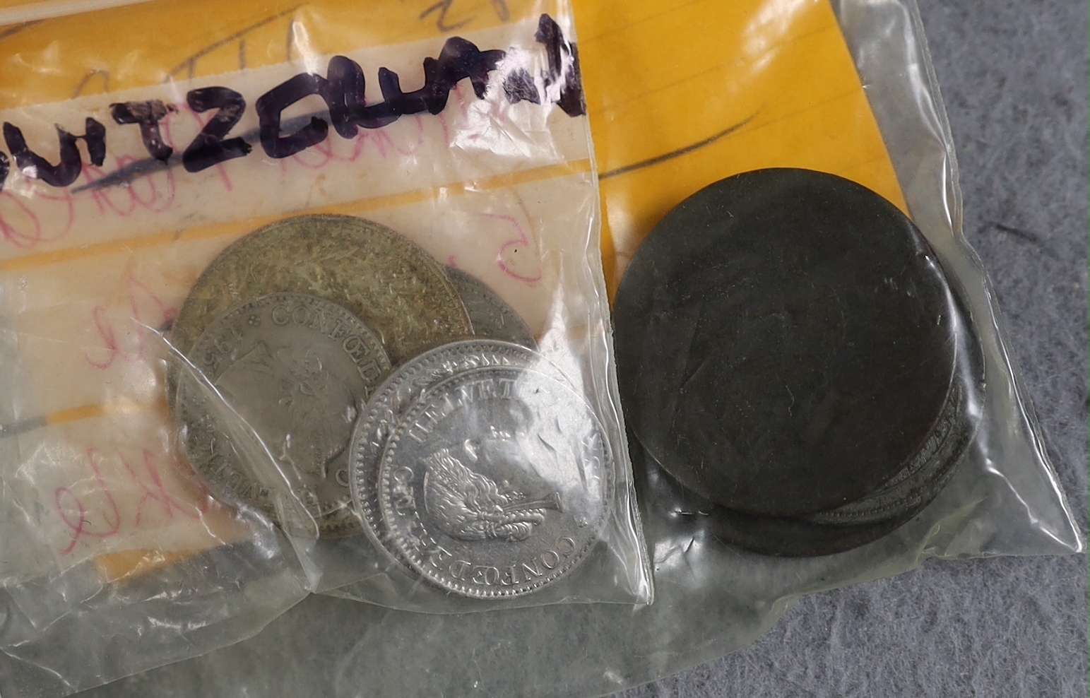 A collection of world coins including halfcrowns, florins, British coins, Charles II to QEII, highlights - 1875, 1888, 1874 and 1890 halfcrowns, Tees 1813 one penny token, James I shilling, 1886 Gothic florin, 1625 Farth